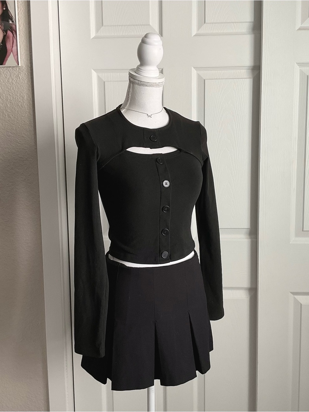 Black Cutout Button-Front Top